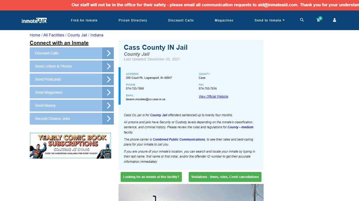 Cass County IN Jail - Inmate Locator - Logansport, IN