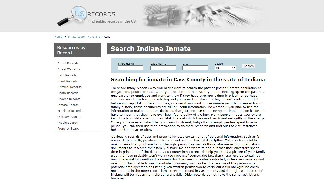 Search Inmate Cass Indiana | US Records