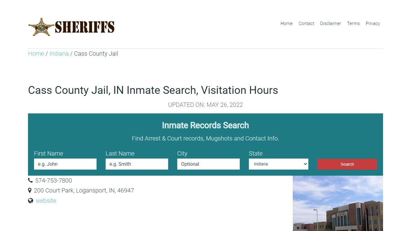 Cass County Jail, IN Inmate Search, Visitation Hours