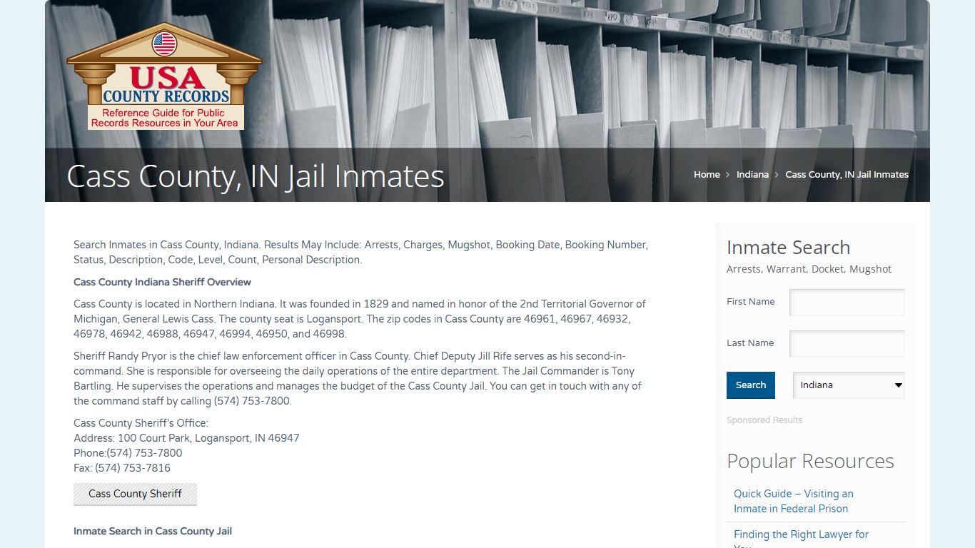 Cass County, IN Jail Inmates | Name Search